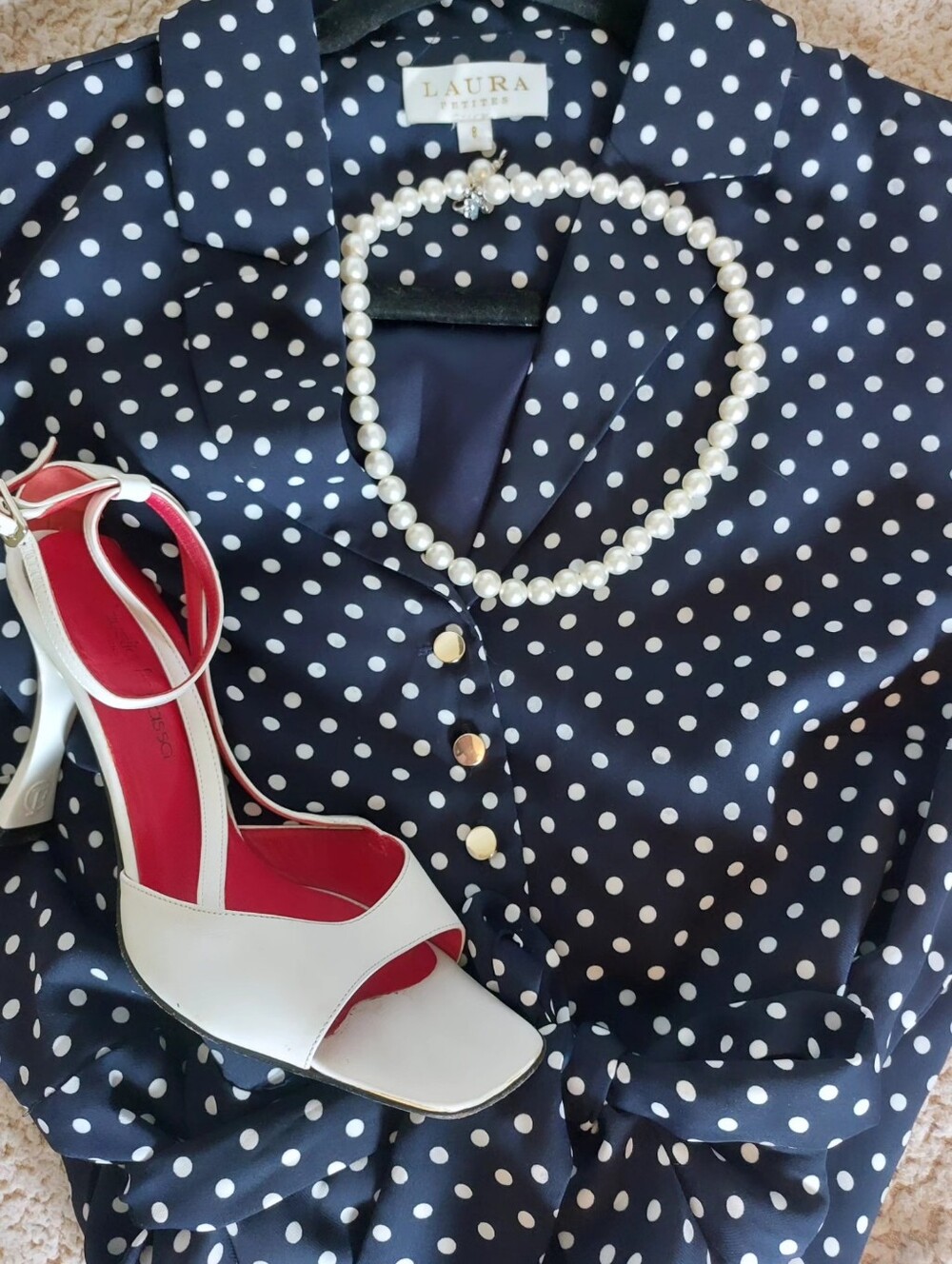 Navy and White Polka Dot Midi Dress / Robe Laura Bleu Avec Pois Style RETRO💖 - Picture 2 of 4